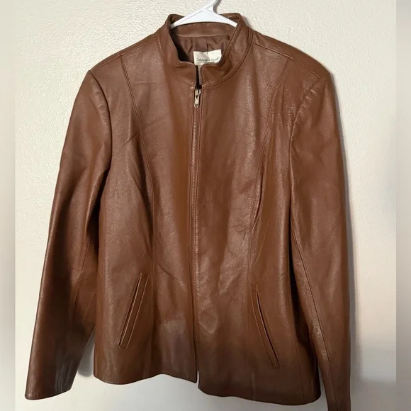 Coldwater Creek Brown Leather Biker Jacket Women’s Medium EUC - Picture 2 of 4